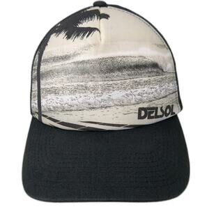 Del Sol Trucker Hat Black One Size Beach Graphic Mesh Back Snapback hat